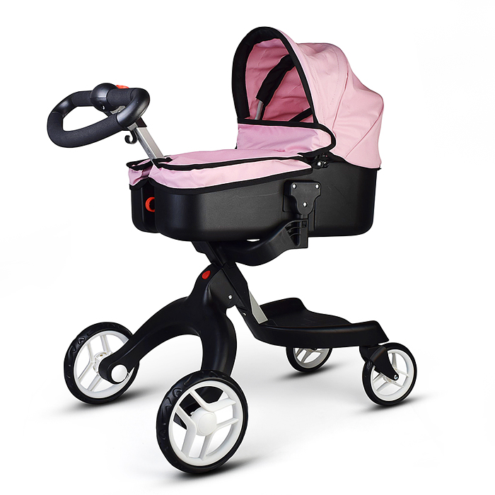 Коляска-люлька 9631A для кукол, металлическая, с сумкой, цвет ярко-розовый