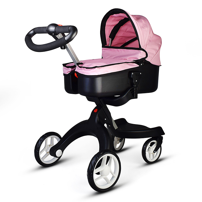 Коляска-люлька 9631A для кукол, металлическая, с сумкой, цвет ярко-розовый