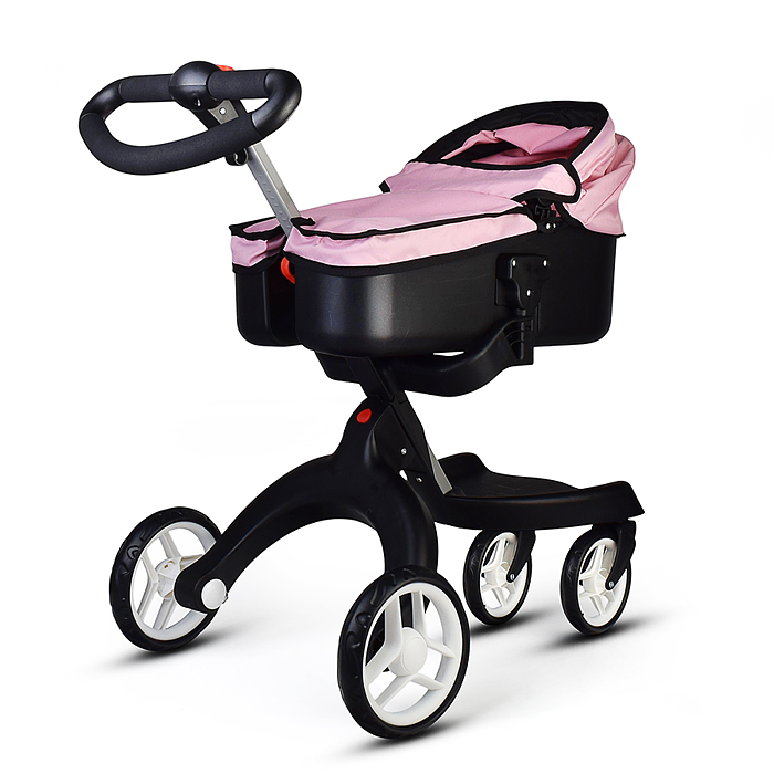 Коляска-люлька 9631A для кукол, металлическая, с сумкой, цвет ярко-розовый