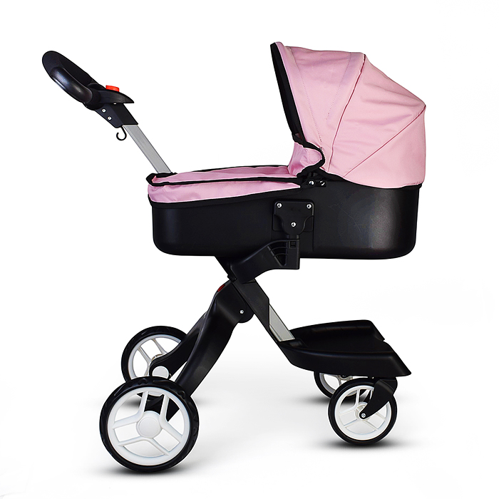 Коляска-люлька 9631A для кукол, металлическая, с сумкой, цвет ярко-розовый