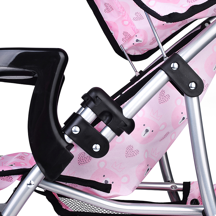 Коляская кукольная 9304BW-T металлическая, со столиком, корзиной и козырьком, принт мишки