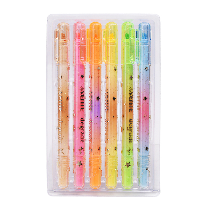 Фото к товару Набор маркеров-выделителей "Degrade" (06 цв. - оранж, желт, зел, гол, роз, капуч.) Набор маркеров-выделителей "Degrade" (06 цв. - оранж, желт, зел, гол, роз, капуч.)