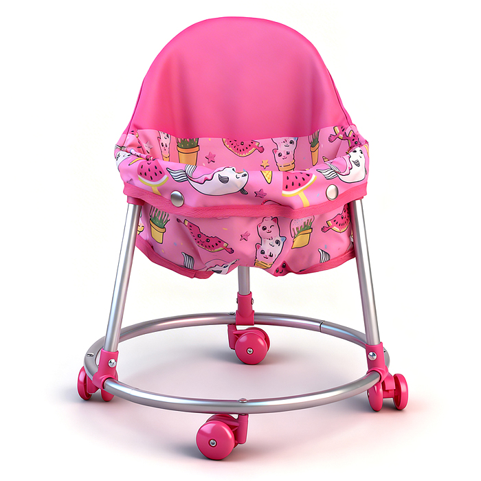 Ходунки для кукол 9690 металлические, принт розовый мир