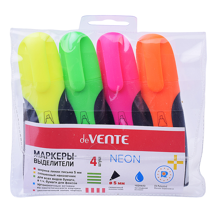 Фото к товару Набор маркеров-выделителей (04 цв - желт, зел, оран, роз) плоский корпус, скошенный наконе Набор маркеров-выделителей (04 цв - желт, зел, оран, роз) плоский корпус, скошенный наконе