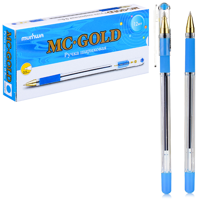 Ручка шариковая "MC Gold" голубая, 0,5мм, грип