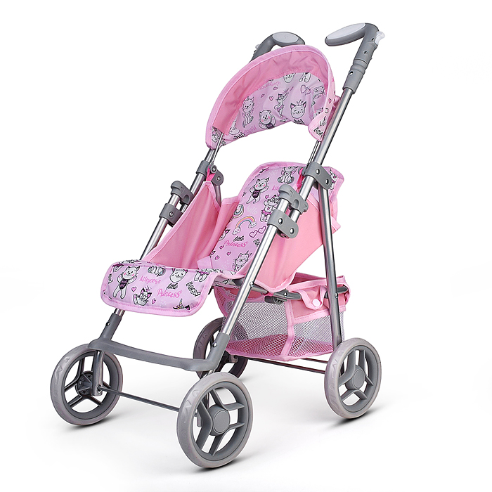 Коляская кукольная 9351 трость, металлическая, с корзиной