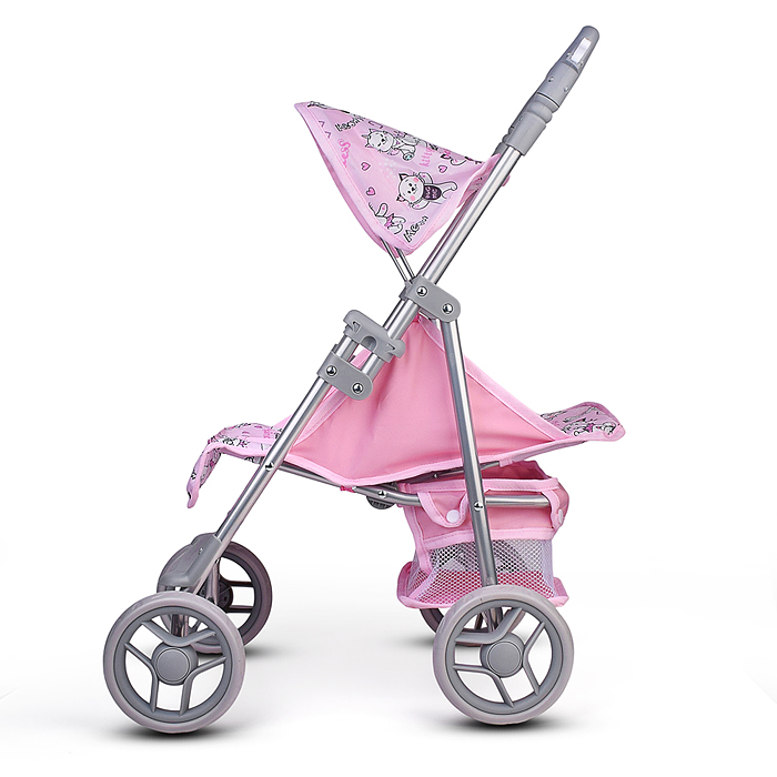 Коляская кукольная 9351 трость, металлическая, с корзиной