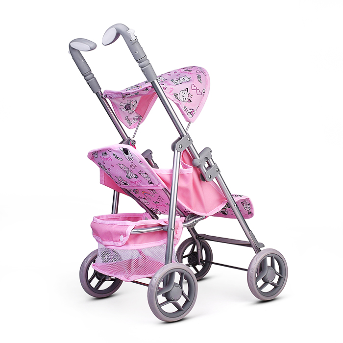 Коляская кукольная 9351 трость, металлическая, с корзиной