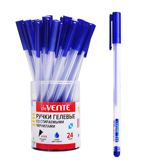 Ручка гелевая стираемая "Destello" d=0,5 мм, прозрачный, с ластиком, сменный стержень, синяя
