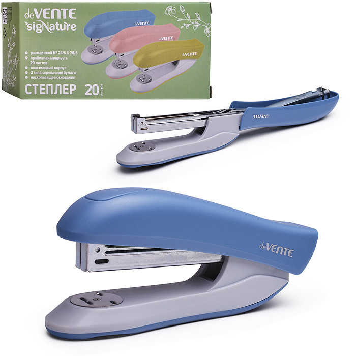 Степлер "SigNature" 24/6&26/6 (мощность 20 листов, глубина скрепления 60 мм) пластиковый, в