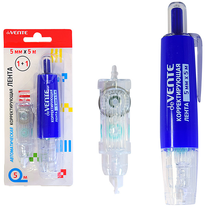 Корректирующая лента автоматическая 5 ммx5 м, полупрозрачный с синим корпус, фронтальный а