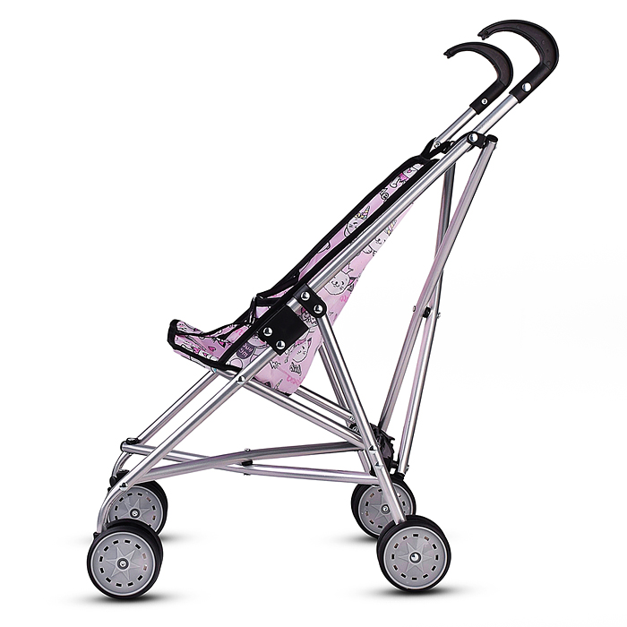 Коляская кукольная 9302W трость, металлическая, принт кошки