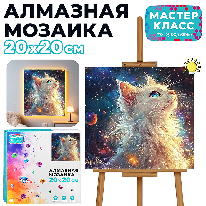 Мозаика алмазная MKA2020-70 "Мечта кошечки" (светится в темноте) 20*20 см.