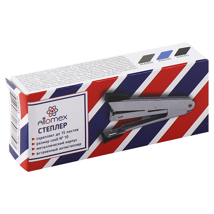 Фото к товару Степлер "Attomex" № 10 (мощность 15 листов, глубина скрепления 54 мм) металлический, со встроенным м Степлер "Attomex" № 10 (мощность 15 листов, глубина скрепления 54 мм) металлический, со встроенным м