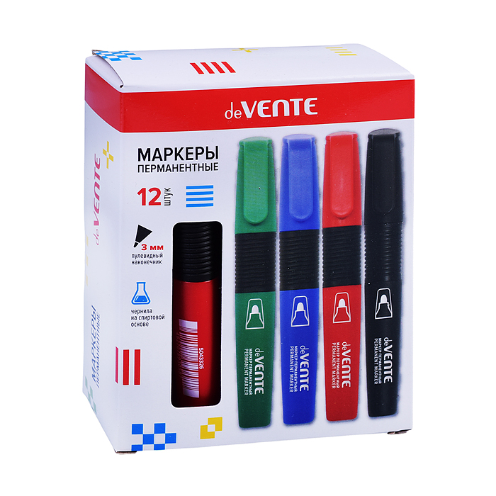 Маркер перманентный, круглый корпус с каучуковыми вставками, пулевидный наконечник, ширина 