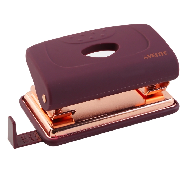 Дырокол "Esthetics" (12 листов) пластиковый с линейкой, в картонной коробке, цвет бургунди,