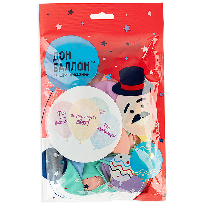 Шар (12''/30 см) Нежные слова, Ассорти, пастель, 2 ст, 25 шт.