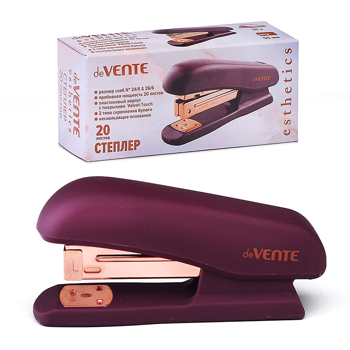 Степлер "Esthetics" 24/6&26/6 (мощность 20 листов, глубина скрепления 55 мм) пластиковый, c