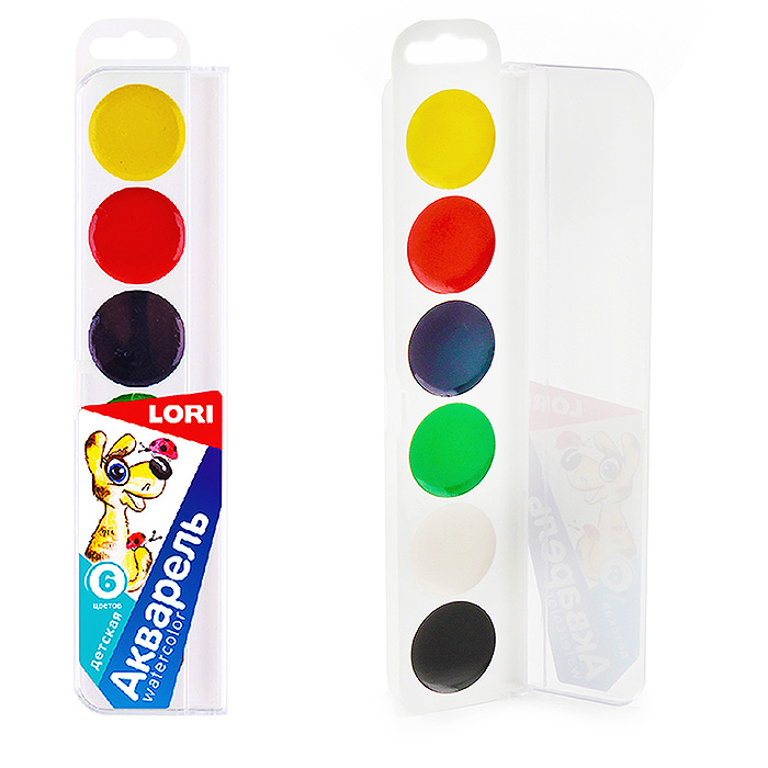 Акварель 6 цветов Детская , с е/п, б/к