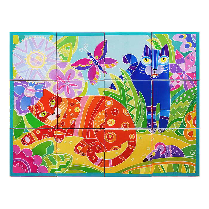 IQ кубики. 12 кубиков в поддончике. Сказочные котики. 5+