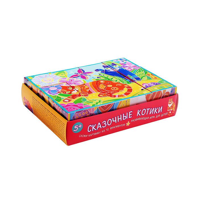 IQ кубики. 12 кубиков в поддончике. Сказочные котики. 5+