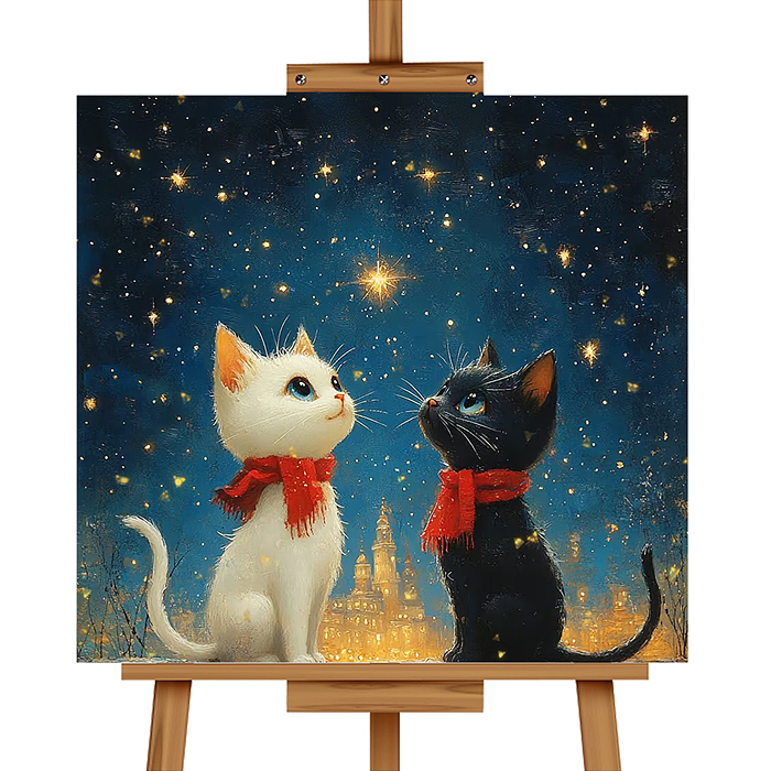 Мозаика алмазная MKA2020-43 "Дружные котята" (светится в темноте) 20*20см.