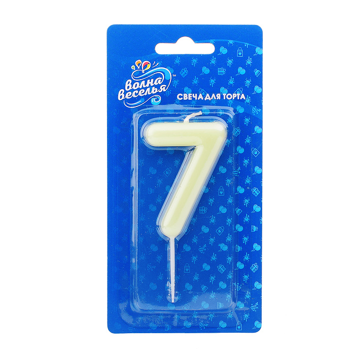 Свеча Цифра, 7 Люминесцентная, Флуор, 3,5*8,5 см, 1 шт. с держателем