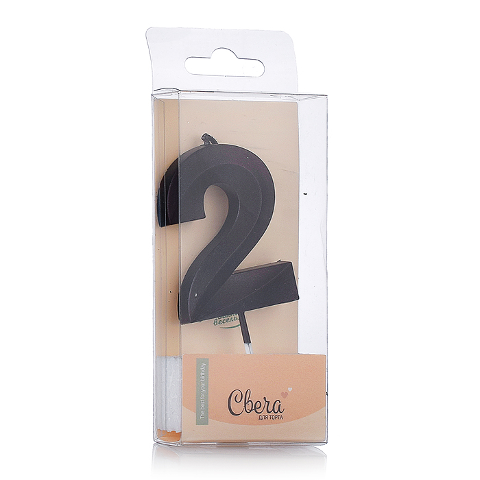 Свеча Цифра, 2 Грани, Черный, Металлик, 4,2*6 + 4,5 см, 1 шт. с держателем