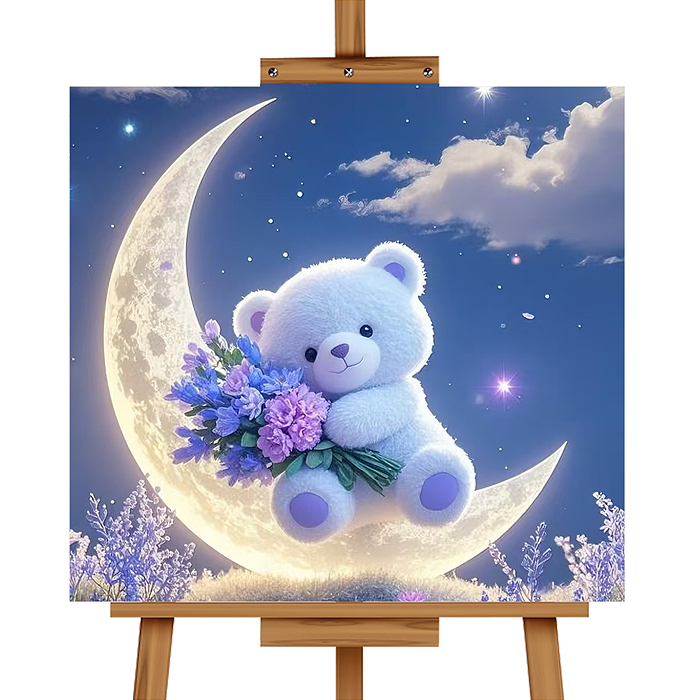 Мозаика алмазная MKA2020-75 "Мишка на луне" (светится в темноте) 20*20 см.