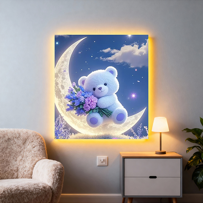 Мозаика алмазная MKA2020-75 "Мишка на луне" (светится в темноте) 20*20 см.