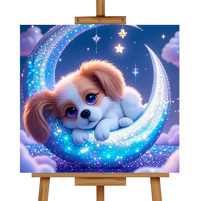 Мозаика алмазная MKA2020-47 "Собачка на луне" (светится в темноте) 20*20см.