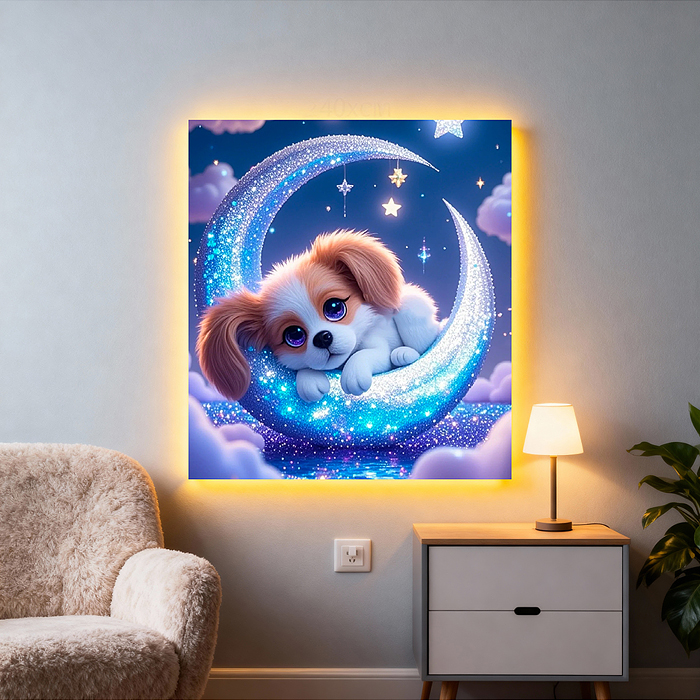 Мозаика алмазная MKA2020-47 "Собачка на луне" (светится в темноте) 20*20см.