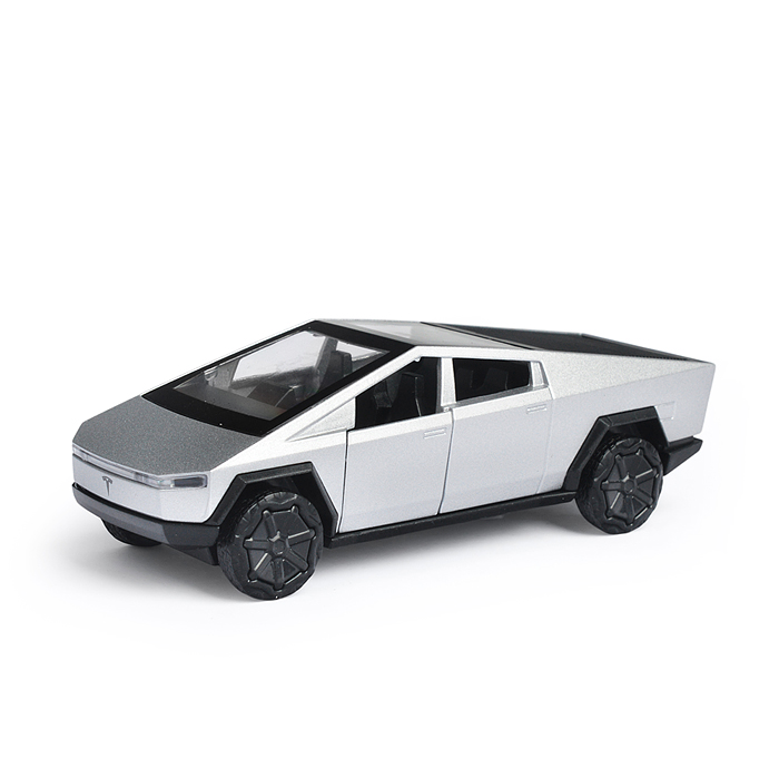 Машина металл Tesla Cybertruck 13,7см, (откр. дв, серебристый) инерц., в коробке