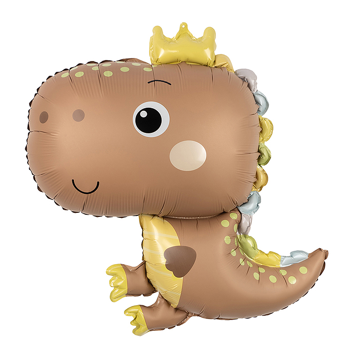 Шар (31''/79 см) Фигура, Динозаврик в короне, Бежевый, Сатин, 1 шт. в уп.