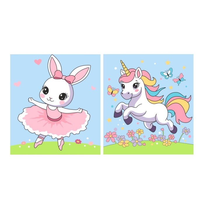 Картина по номерам детская "Веселая лужайка" (картон 15х13,5) 2 шт