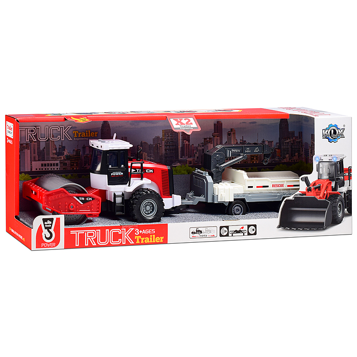 Машина KLX900-28 "Каток с прицепом" 1:43 (свет,звук) в коробке