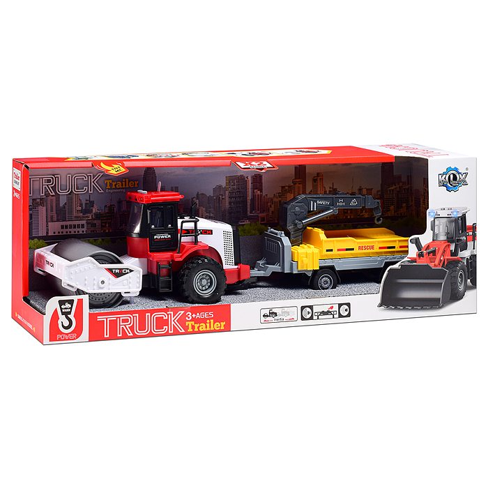 Машина KLX900-28 "Каток с прицепом" 1:43 (свет,звук) в коробке