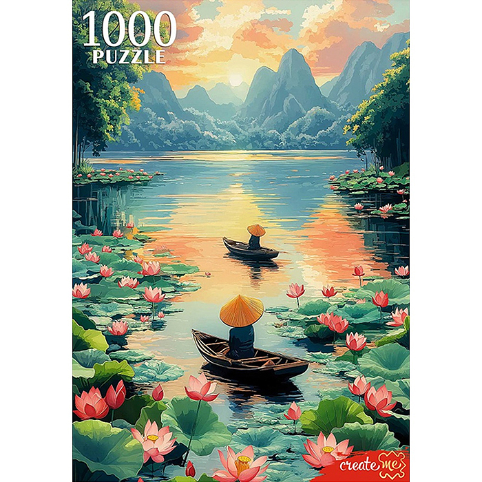 Пазлы 1000 "Лодки на реке с лотосами"