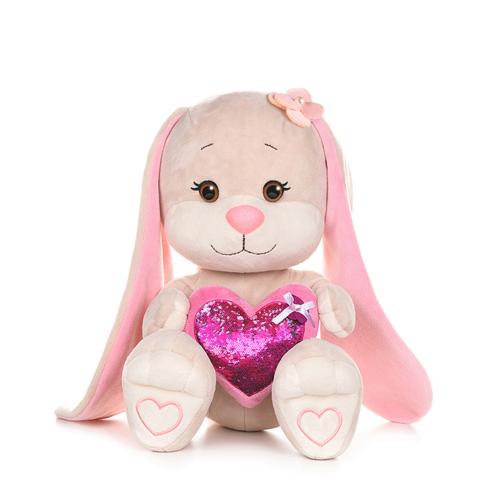 Зайка с розовым сердцем, 35 см