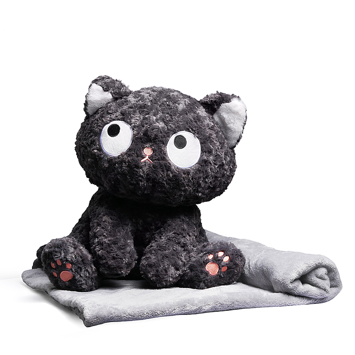 Мягкая игрушка M1712 "Кот Черныш" 45 см, с пледом (1,1х1,6м)