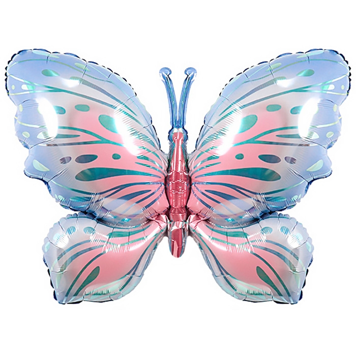 Шар (34''/86 см) Фигура, Воздушная бабочка, Голубой/Розовый, 1 шт. в уп.