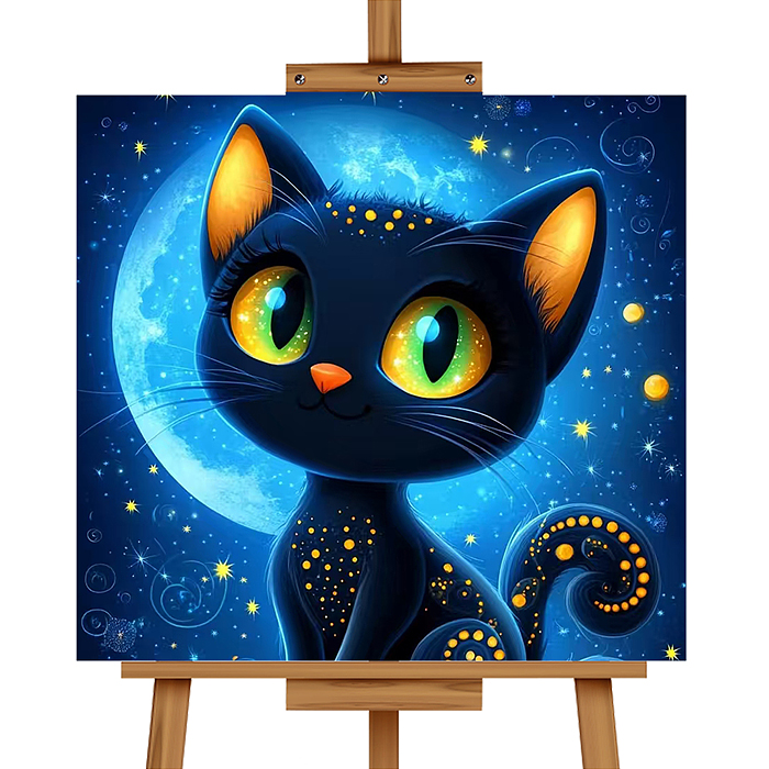 Мозаика алмазная MKA2020-48 "Чёрная кошечка" (светится в темноте) 20*20см.