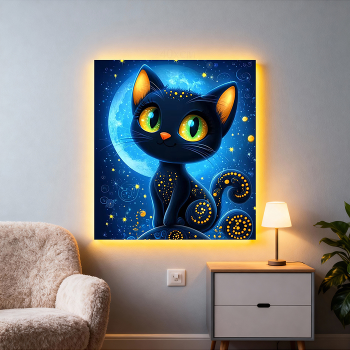 Мозаика алмазная MKA2020-48 "Чёрная кошечка" (светится в темноте) 20*20см.