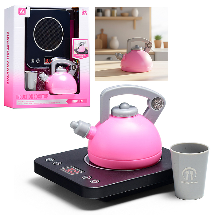 Бытовая техника HJ627 "Чайник с плитой" в коробке (цвет розовый)