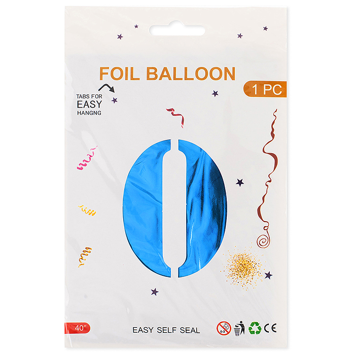 Шар (40''/102 см) Цифра, 0, Синий, Металлик, 1 шт. в уп.