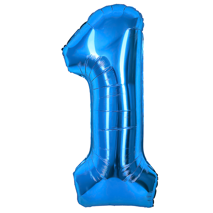 Шар (40''/102 см) Цифра, 1, Синий, Металлик, 1 шт. в уп.