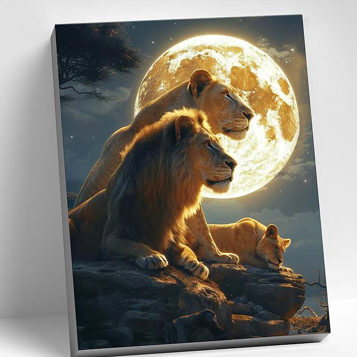 Картина по номерам 40х50 "Львиная семья" (22 цветов)