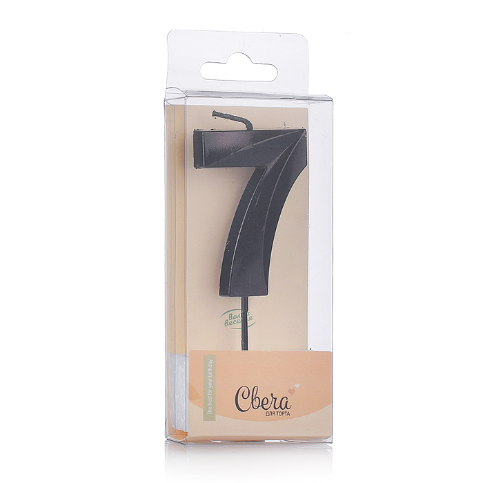 Свеча Цифра, 7 Грани, Черный, Металлик, 4,2*6 + 4,5 см, 1 шт. с держателем