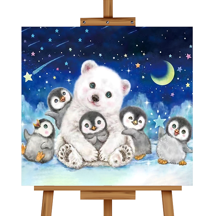 Мозаика алмазная MKA2020-45 "Мишка на Севере с пингвинами" (светится в темноте) 20*20см.