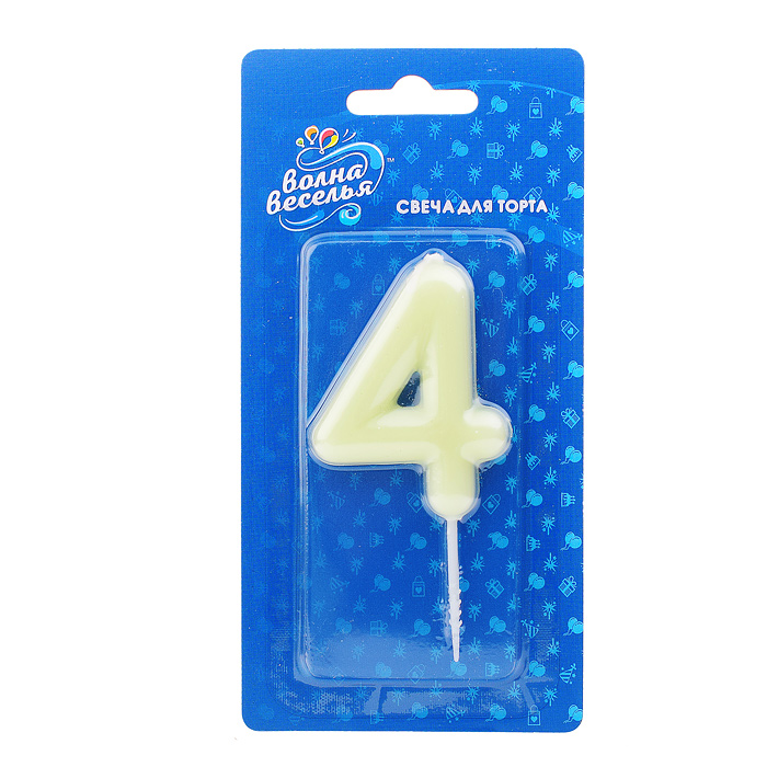 Свеча Цифра, 4 Люминесцентная, Флуор, 3,5*8,5 см, 1 шт. с держателем Свеча Цифра, 4 Люминесцентная, Флуор, 3,5*8,5 см, 1 шт. с держателем